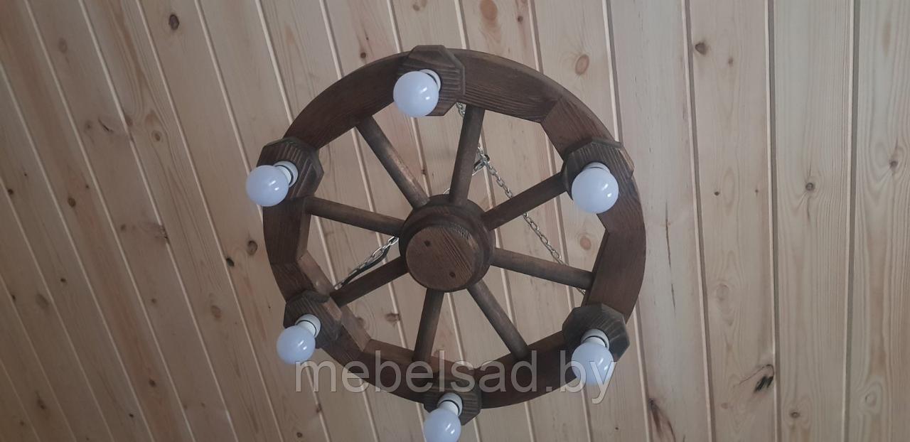 Люстра деревянная рустикальная "Колесо Хуторское" на 6 ламп