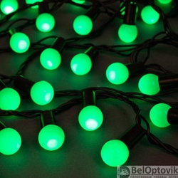 Уличная гирлянда Нить Шарики 1.5 см, IP44, тёмная нить, 100 LED, 8 режимов, 220 В, 10 метров Зеленое свечение