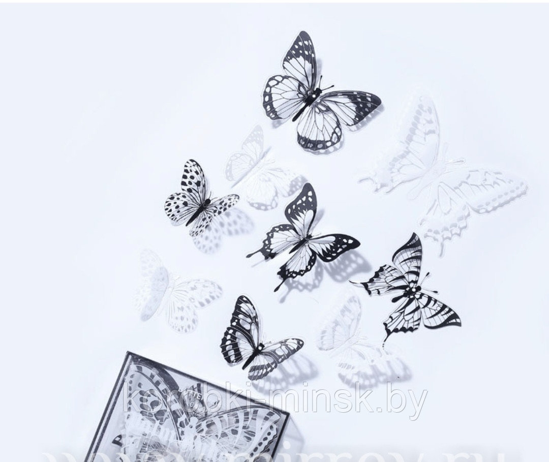 Флористический аксессуар "Бабочки", ПВХ в прозрачном боксе, 32шт./уп, Черно-белые