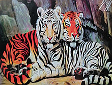Алмазная мозаика 40*50 "Сладкая парочка тигров", на подрамнике