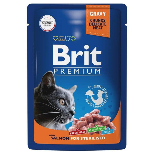 Влажный корм для кошек Brit Premium with Salmon for Sterilized (лосось) 85 гр - фото 1 - id-p175171437