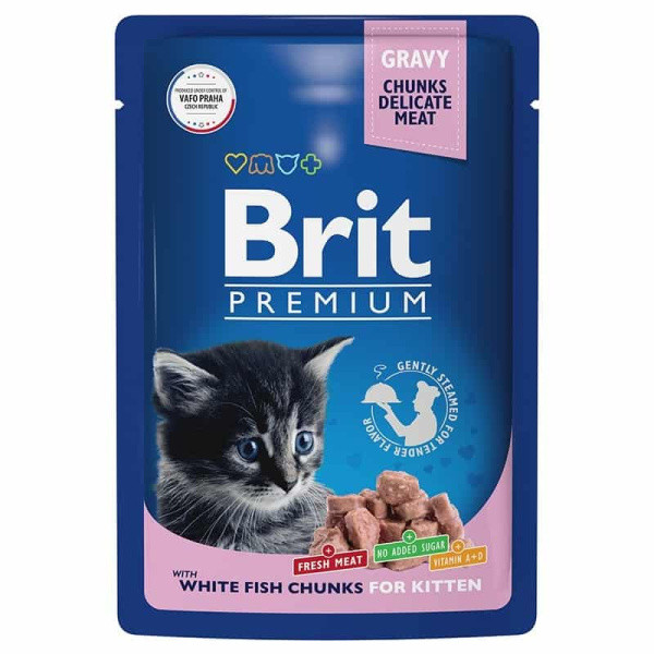 Влажный корм для котят Brit Premium Kitten White Fish (белая рыба) 85 гр - фото 1 - id-p175171438