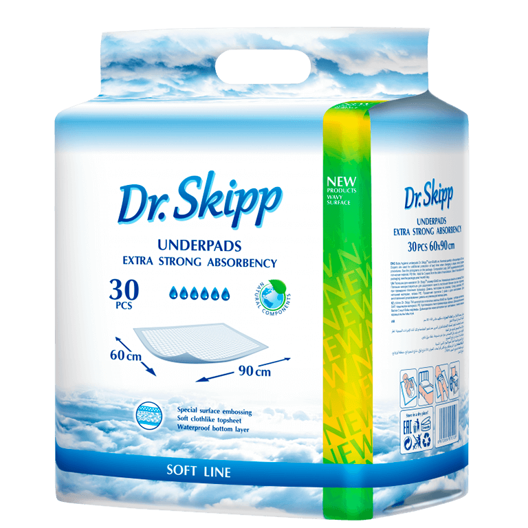 Пеленки гигиенические впитывающие Dr.Skipp Soft line 60 х 90 см. (30 шт.)