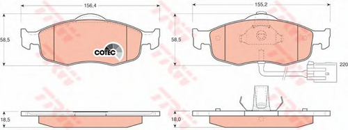 FDB8119 ZIGGER GDB1108 TRW GDB1108 432 02=FDB766=571522B !колодки дисковые п.\ Ford Mondeo 1.6-2.5/1.8TD 93-00 - фото 1 - id-p175172575