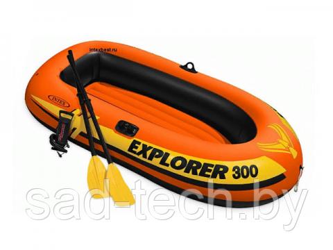 Надувная лодка трехместная Explorer 300, 211х117х41 см + весла пластик.122 см, насос ручной, INTEX (от 6 лет) - фото 1 - id-p175183808