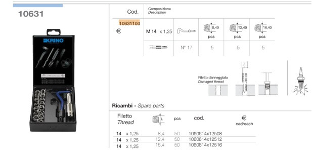 Набор для восстановления свечной резьбы M14 x1,25 Krino 10631100 - фото 1 - id-p71915667