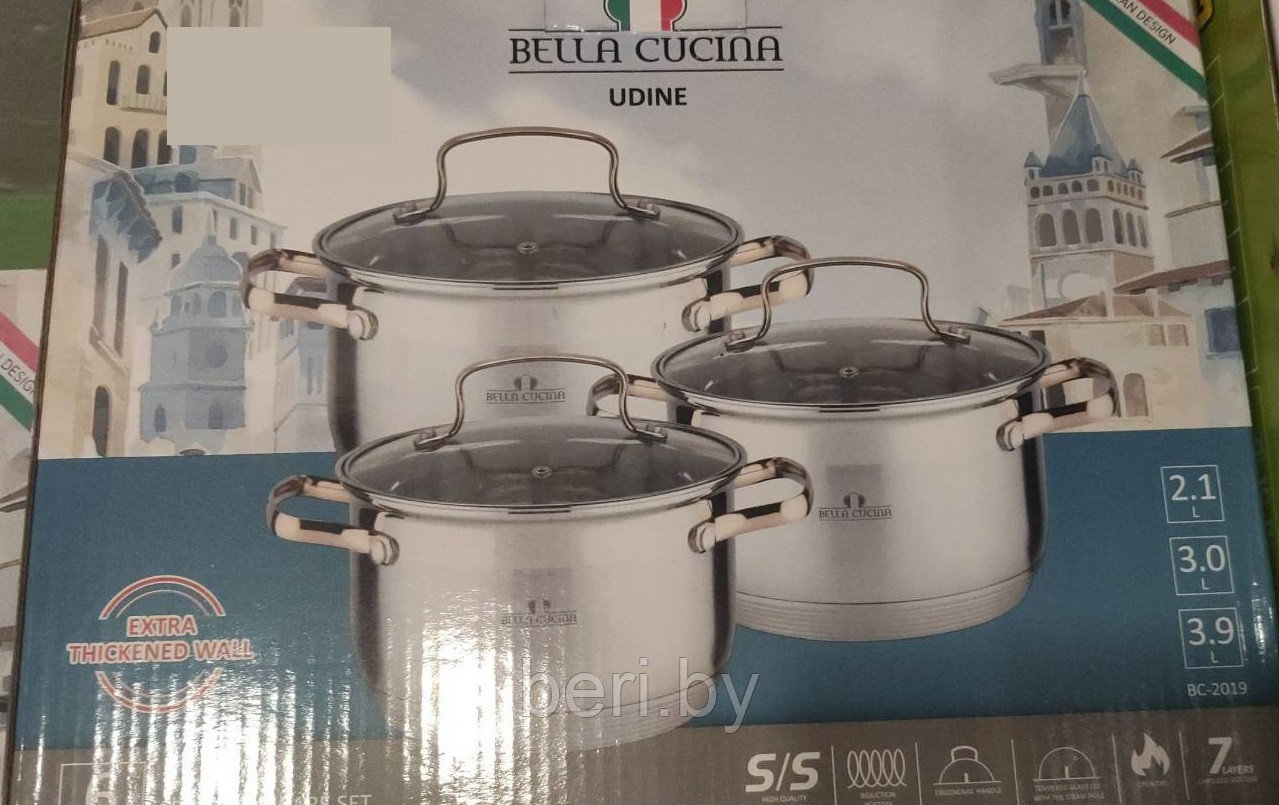 BC-2019 Набор кастрюль Bella Cucina из нержавеющей стали, набор посуды - фото 2 - id-p173518356