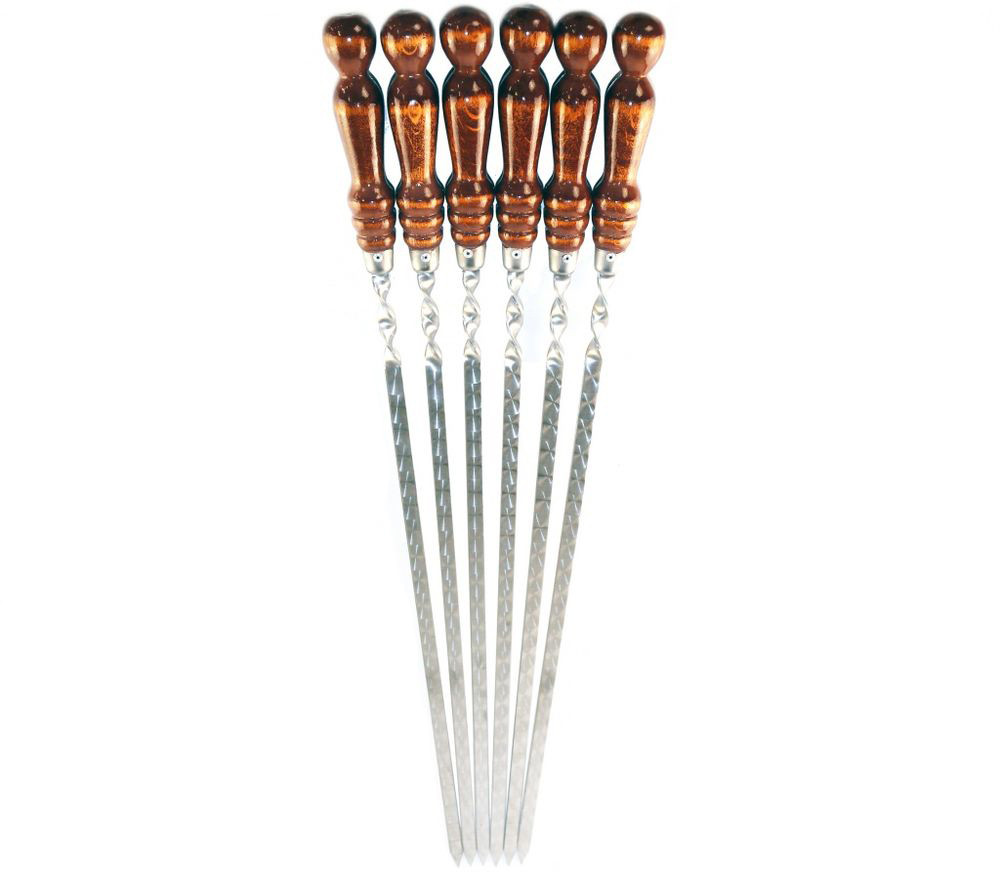 Набор кованых шампуров с деревянной ручкой для люля - кекаб ( 5 шт по 40 см * 20 мм) - фото 2 - id-p175374623