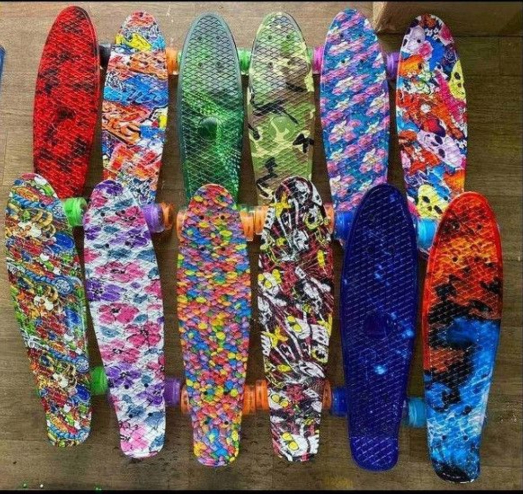 Скейтборд PENNY BOARD  граффити Пенниборд принт 22'' полиуретановые  светящиеся колеса