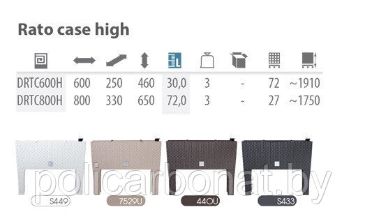 Вазон для цветов Rato case high 600, графит - фото 8 - id-p107896515