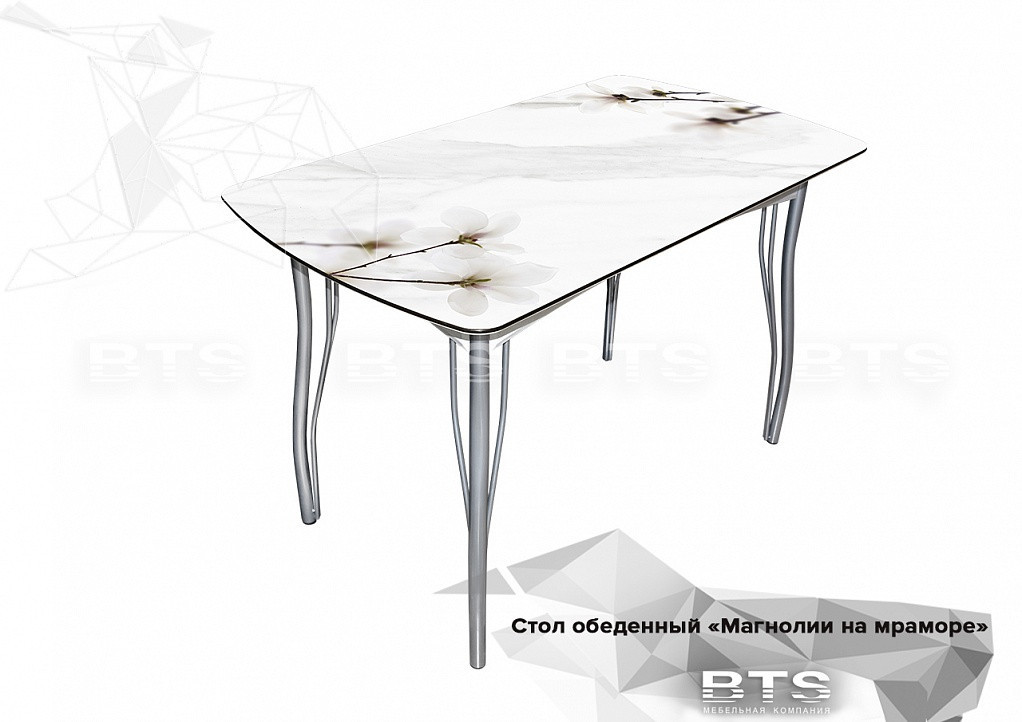 Стол обеденный Магнолия на мраморе - Белый / МДФ с пластиковым покрытием overlay / Рисунок - БТС