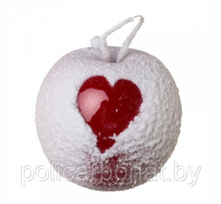Яблоко декор. с сердцем заснеженное, 9см, красный/белый - фото 1 - id-p112808917