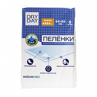 Пелёнки гигиенические впитывающие Dry day Super, 60х60 см., 5 шт.