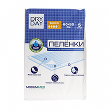 Пелёнки гигиенические впитывающие Dry day Super, 60х60 см., 5 шт.