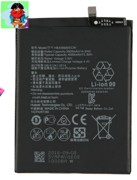 Аккумулятор для Huawei Y7p (HB406689ECW) оригинальный - фото 1 - id-p128755078