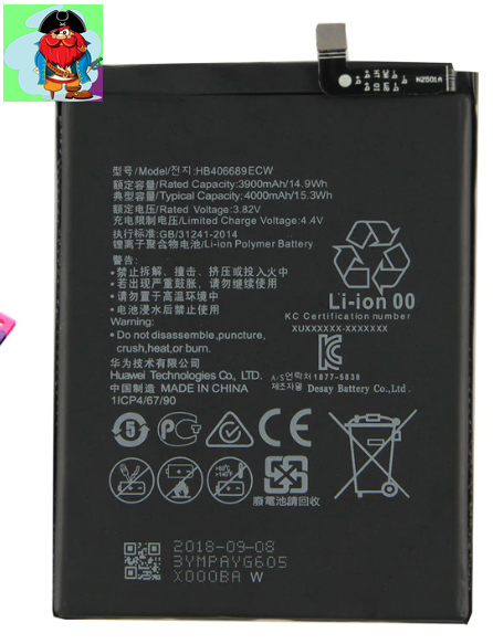 Аккумулятор для Huawei Y7p (HB406689ECW) оригинальный - фото 1 - id-p128753562