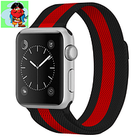 Металлический ремешок для Apple Watch 42/44 мм, цвет: черный с красной полосой