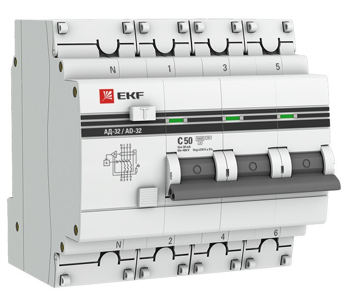 EKF PROxima Дифференциальный автомат АД-32 16А/30мА 4,5кА (С) 3Р+N (электронный, защита 270В) - фото 1 - id-p175553407