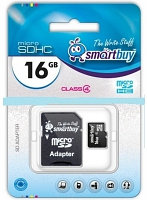 Карта памяти SmartBuy microSDHC 16 GB Class 4 (SD адаптер) (SB16GBSDCL4-01)