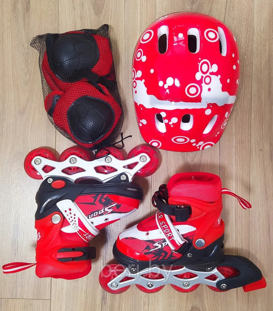 Ролики 28-32, роликовые коньки детские с комплектом защиты и шлемом раздвижные, полиуретановые колеса - фото 9 - id-p174355709