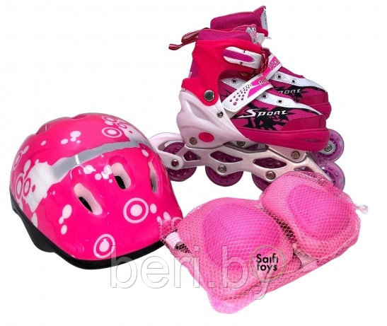 Ролики 33-37, роликовые коньки детские с комплектом защиты и шлемом раздвижные, полиуретановые колеса - фото 9 - id-p174360804