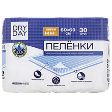 Пелёнки гигиенические впитывающие Dry day Super, 60х60 см., 30 шт.