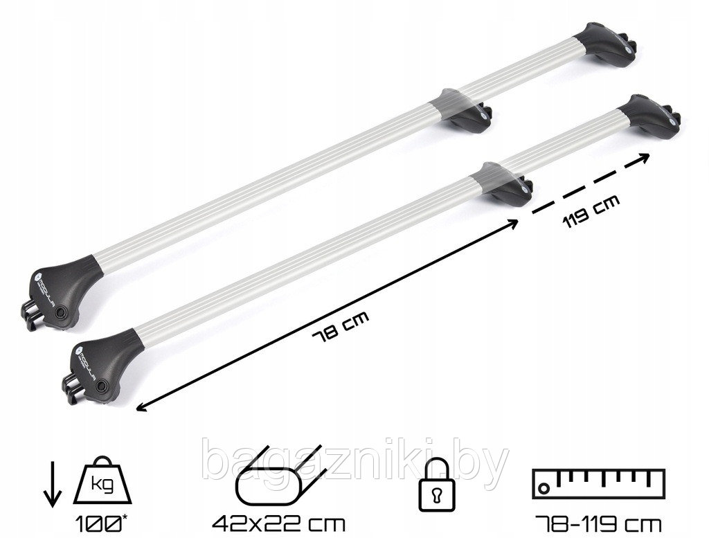 Багажник на крышу авто Modula Oval Bar System AL for open railing (на классические рейлинги) - фото 3 - id-p175651497