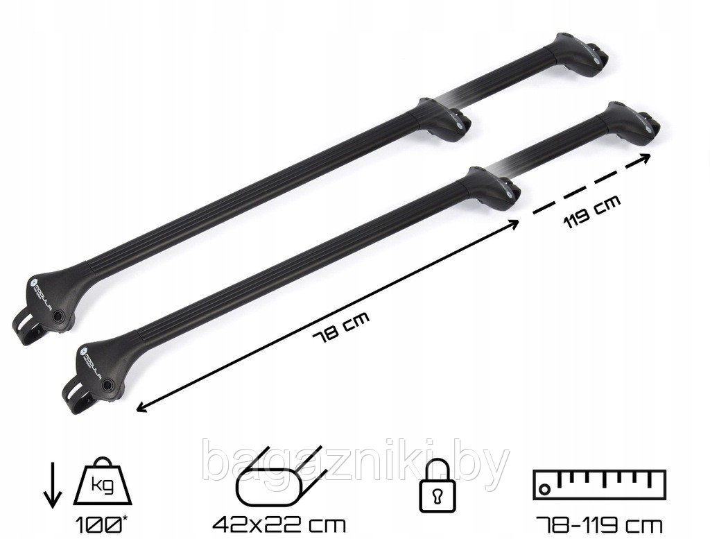Багажник на крышу авто Modula Oval Bar System (BLACK) AL for open railing (на классические рейлинги) - фото 3 - id-p175651704