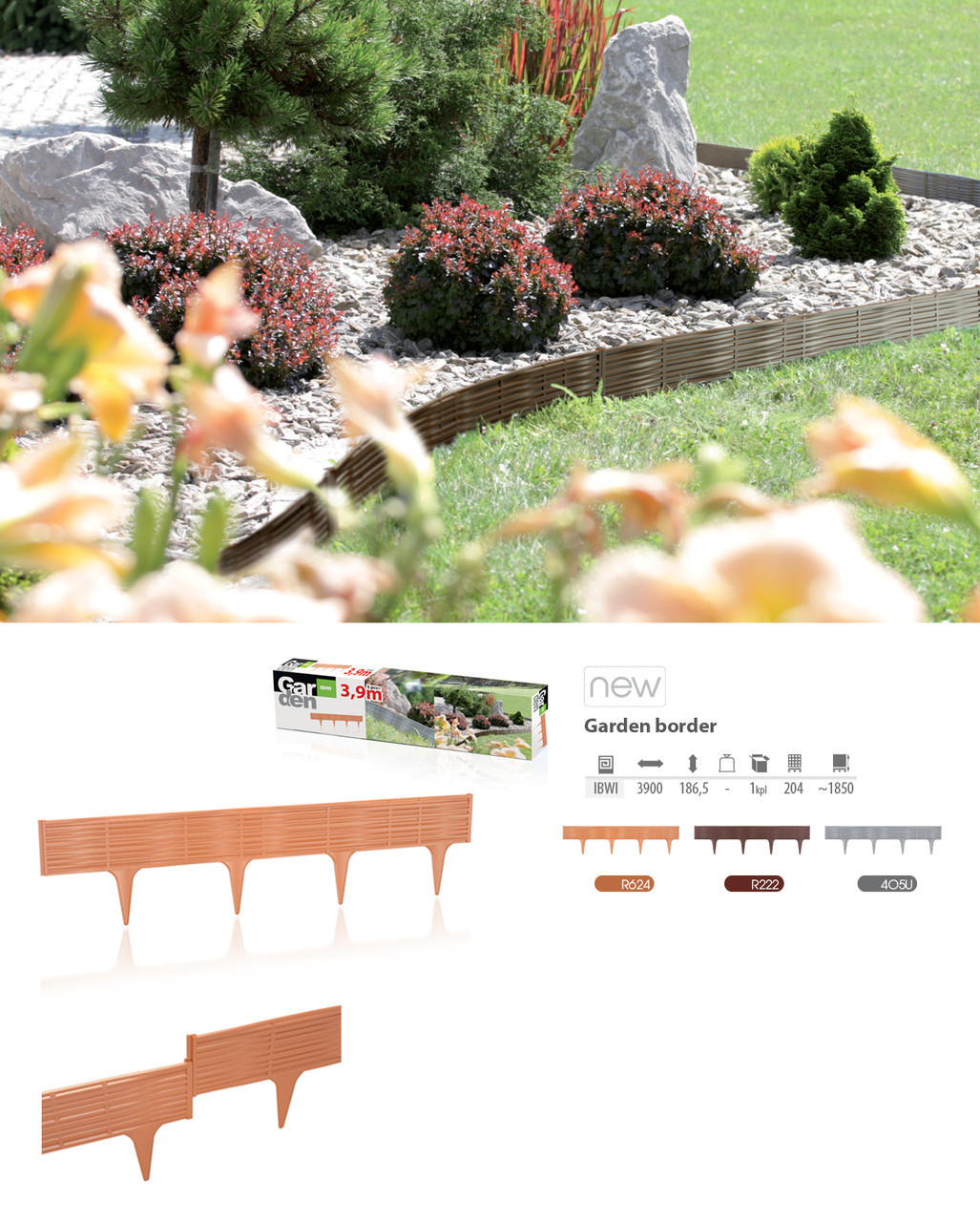 Бордюр декоративный Prosperplast Garden Border IBWI R222 (коричневый) 3.9м - фото 2 - id-p121443074