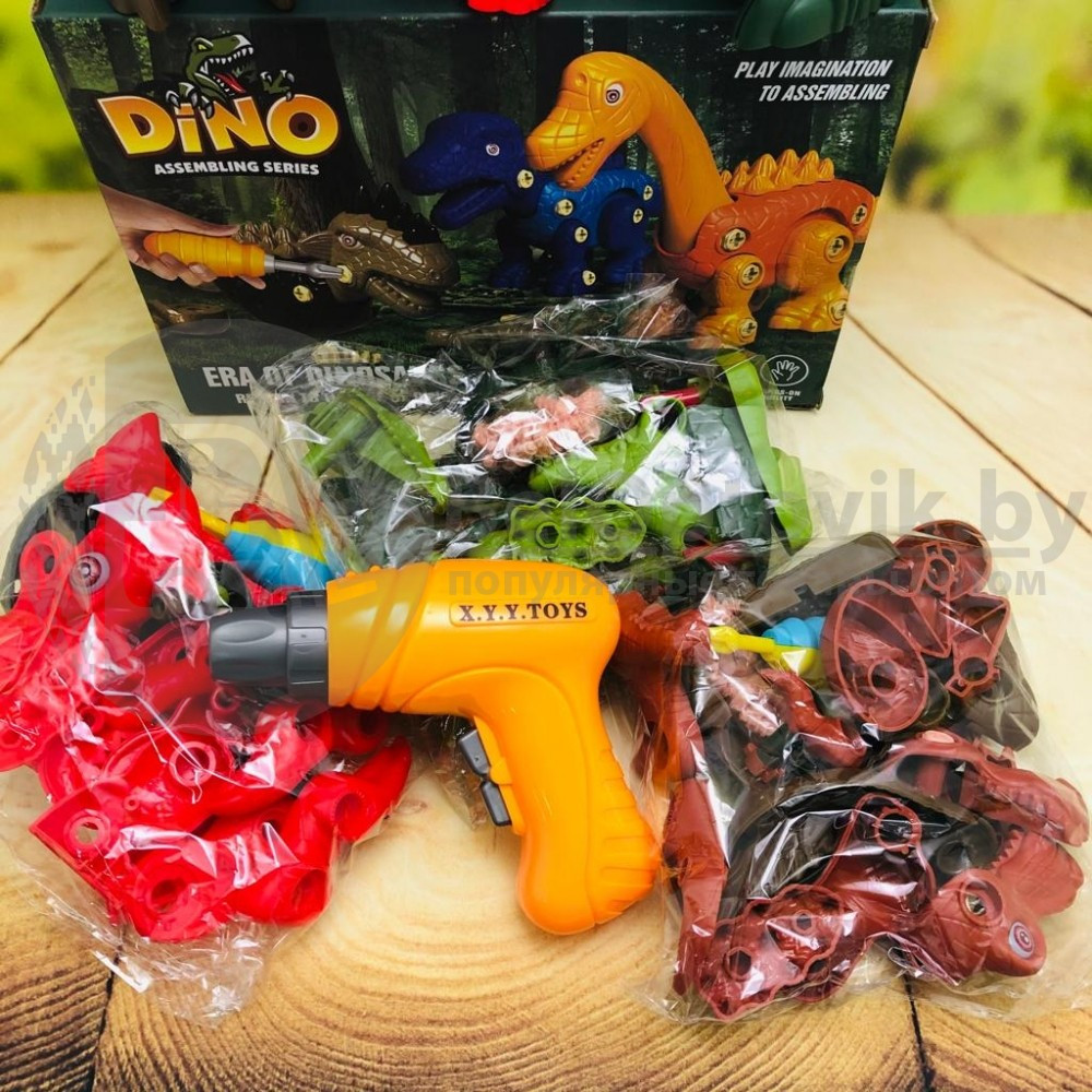 Конструктор DINO с шуруповертом на батарейках. Три динозавра в комплекте - фото 7 - id-p175675874