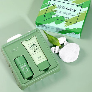 Набор уходовой косметики для лица с экстрактом зеленого чая (глиняная маска - стик, 50 g + защищающий крем с п