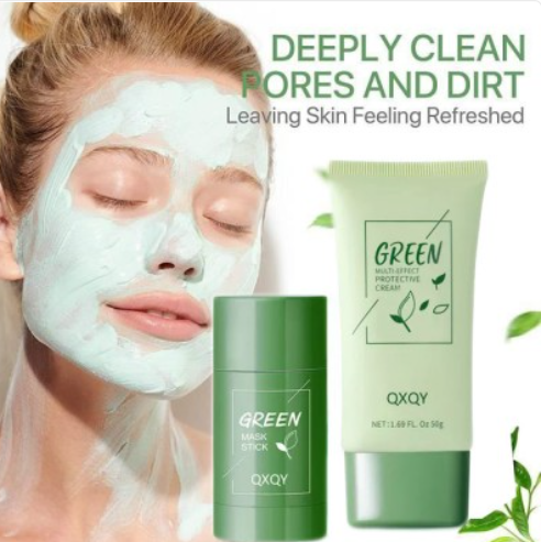 Набор уходовой косметики для лица с экстрактом зеленого чая (глиняная маска - стик, 50 g + защищающий крем с п - фото 3 - id-p175682303