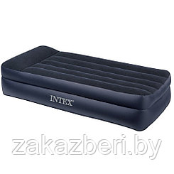 INTEX Кровать надувная с подголовником, высокая, флок Квин, 152х203х42см, встр.электронасос, 64124NP