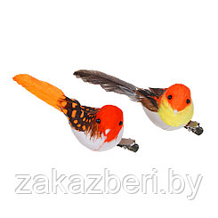 РЫЖИЙ Птица на прищепке Оранжевая 9,5см, PE, перо