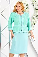 Женский летний кружевной зеленый нарядный большого размера комплект с платьем Ninele 2314 зеленый 56р.