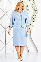 Женский летний кружевной голубой нарядный большого размера комплект с платьем Ninele 2314 голубой 56р.