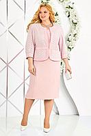 Женский летний кружевной розовый нарядный большого размера комплект с платьем Ninele 2314 пудра 56р.