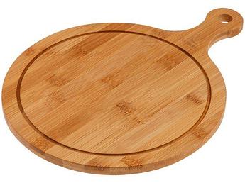 Поднос бамбуковый с ручкой, круглый, 34х25.5 см, BAMBOO, PERFECTO LINEA