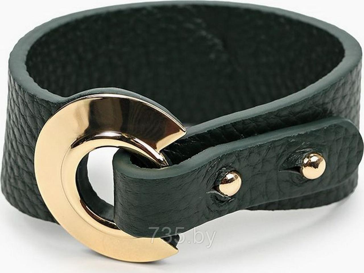 Кожаный браслет «УНО», зеленый с золотым - фото 1 - id-p175811679