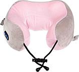 Дорожная подушка-подголовник для шеи с завязками, серо-розовая, фото 5
