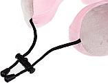 Дорожная подушка-подголовник для шеи с завязками, серо-розовая, фото 8