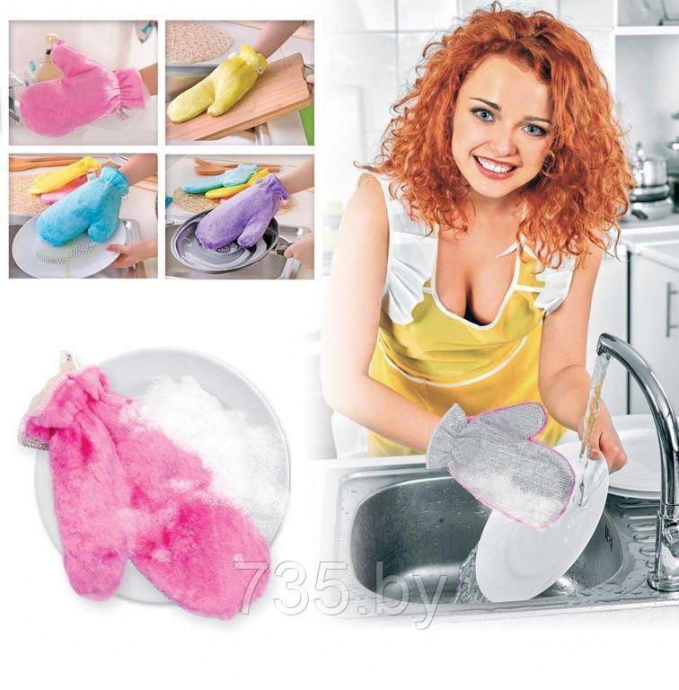 Варежкa двусторонняя для мытья посуды и уборки, розовая - фото 1 - id-p175811952