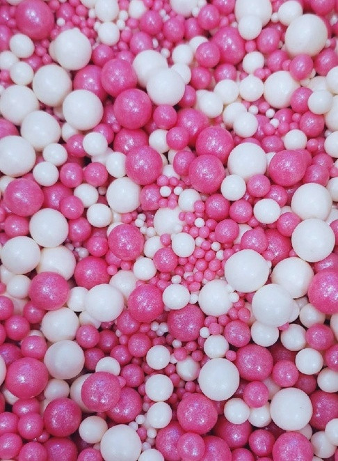 №109 Драже зерновое в цветной кондитерской глазури (жемчуг "Белоснежный, розовый")