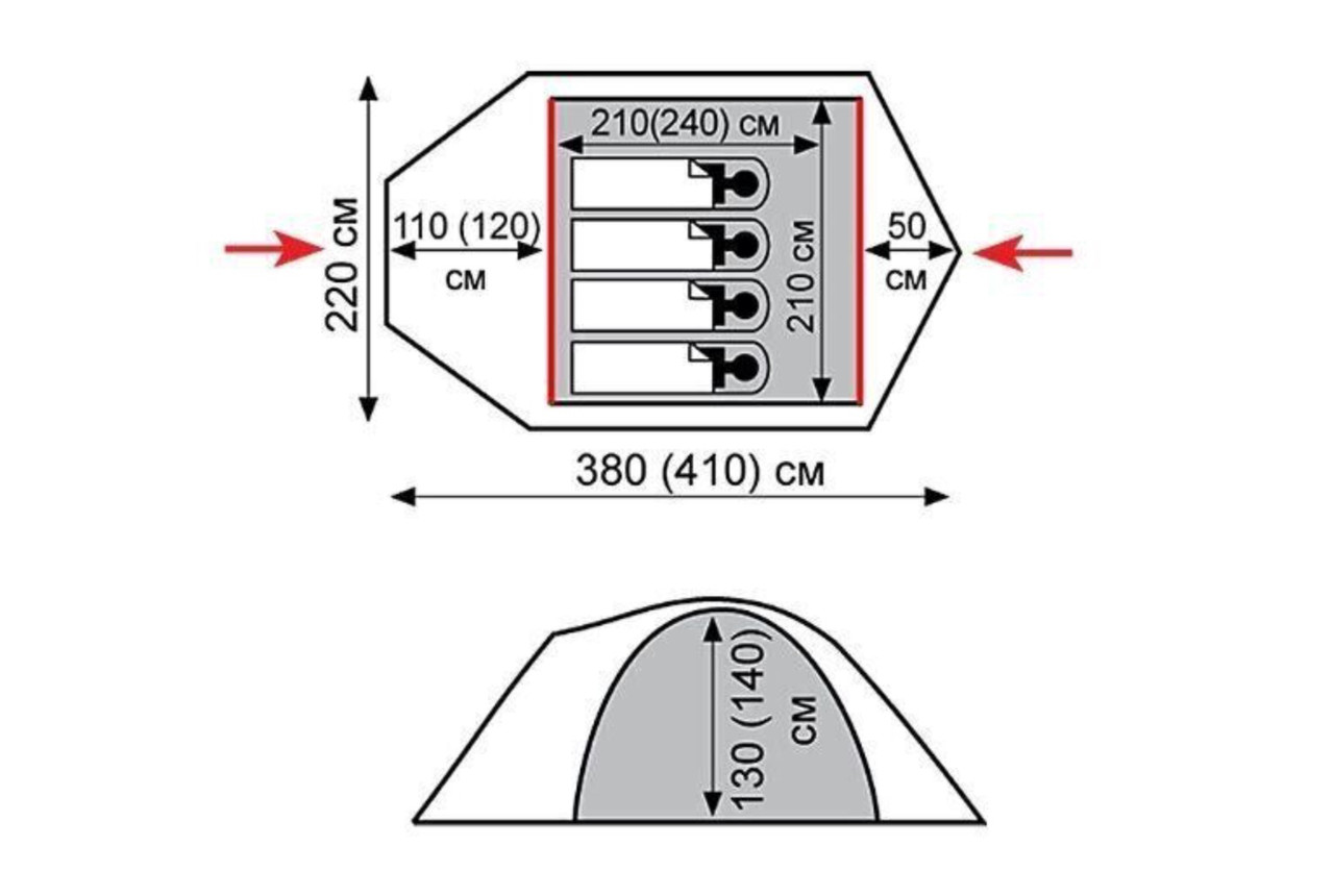 Палатка Экспедиционная Tramp Mountain 4-местная Green, арт. TRT-24g (410х220х130) - фото 2 - id-p175823122