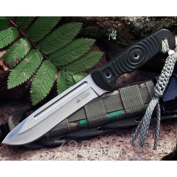 Нож Maximus AUS-8 SW (Stonewash, черная рукоять, камо ножны)