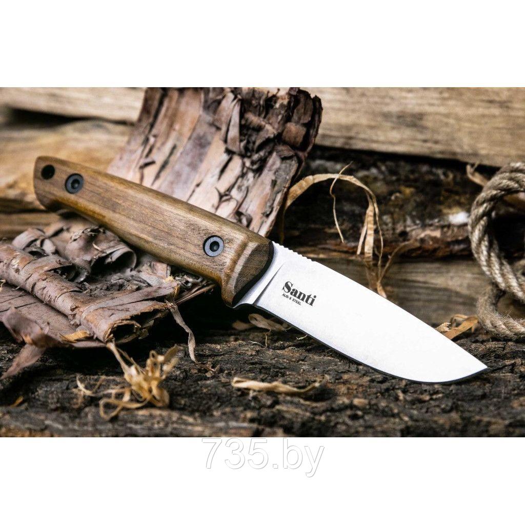 Нож Santi AUS-8 SW (Stonewash, деревянная ручка, кожаные ножны) - фото 1 - id-p175825302