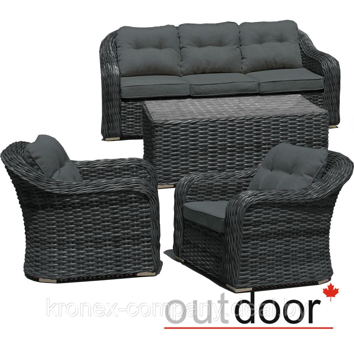 Комплект мебели из ротанга OUTDOOR Касабланка (3-местный диван, 2 кресла, стол), ш/п, графит - фото 2 - id-p122942046