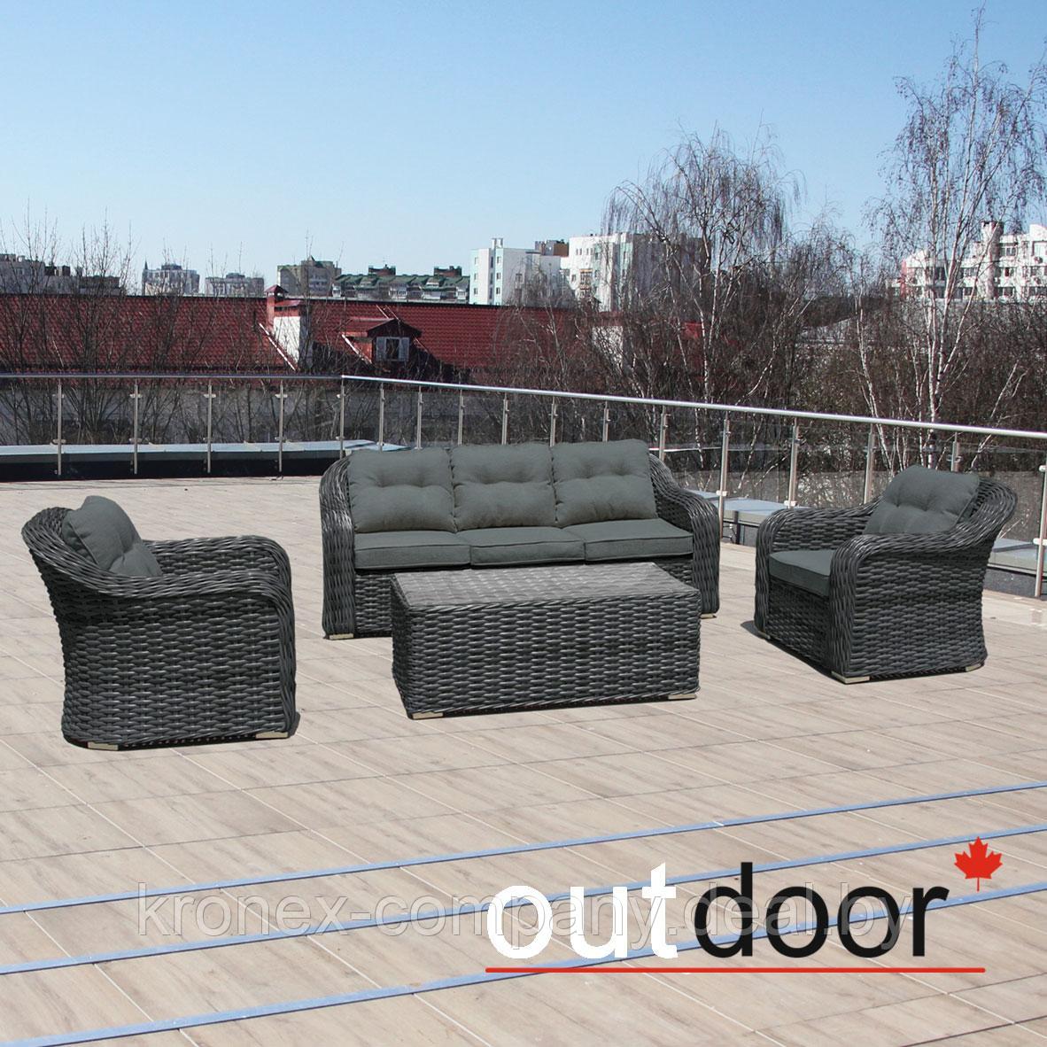 Комплект мебели из ротанга OUTDOOR Касабланка (3-местный диван, 2 кресла, стол), ш/п, графит - фото 3 - id-p122942046