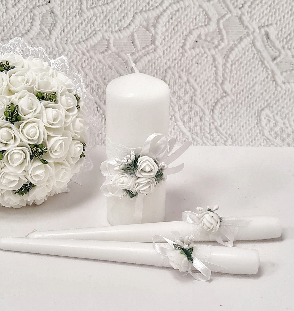 Набор свадебных свечей "Майский" для обряда "Семейный очаг" в белом цвете