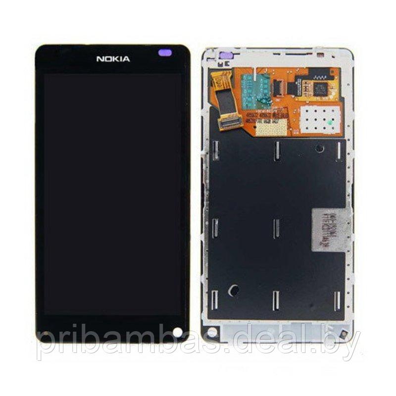 Дисплей (экран) для Nokia N9 с тачскрином и рамкой черный - фото 1 - id-p2968130
